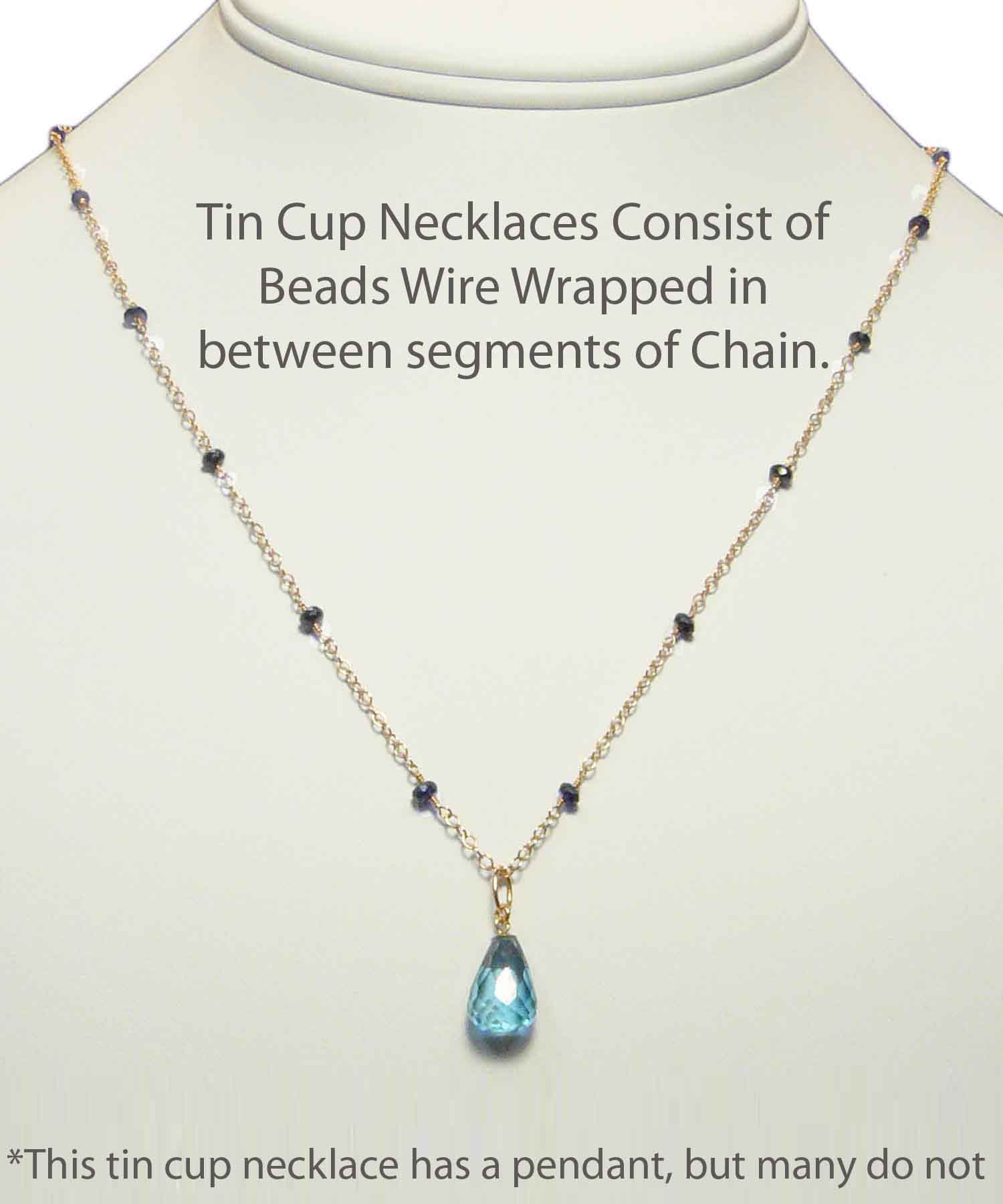 Wirewrap Sapphire with London Blue Topaz Pendant on 14K Rose Chain