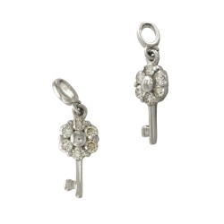 14K Gold White 4x10mm Key Charm with Diamonds in Pave Setting