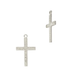 Sterling Silver White 10x15mm Cross Charms with Design