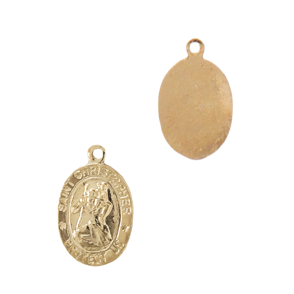 Gold Filled Yellow Oval Single Ring St Christopher Pendant