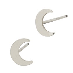 Sterling Silver White Flat Crescent Moon Stud Earring