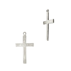 Sterling Silver White 15x25mm Cross Charms with Design