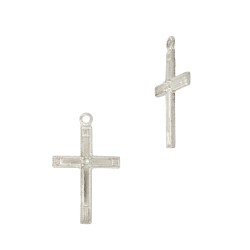 Sterling Silver White 10x15mm Cross Charms with Design
