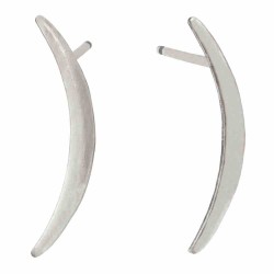 Sterling Silver White Thin, Long Crescent Moon Stud Earring