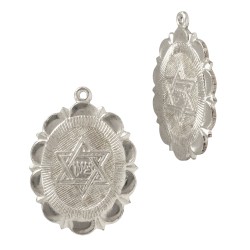 Sterling Silver White Oval Star Of David Medallion Charm with Floral Frame Accent