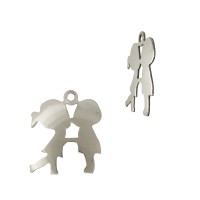 Sterling Silver White 12x14mm Kissing Boy and Girl Charm