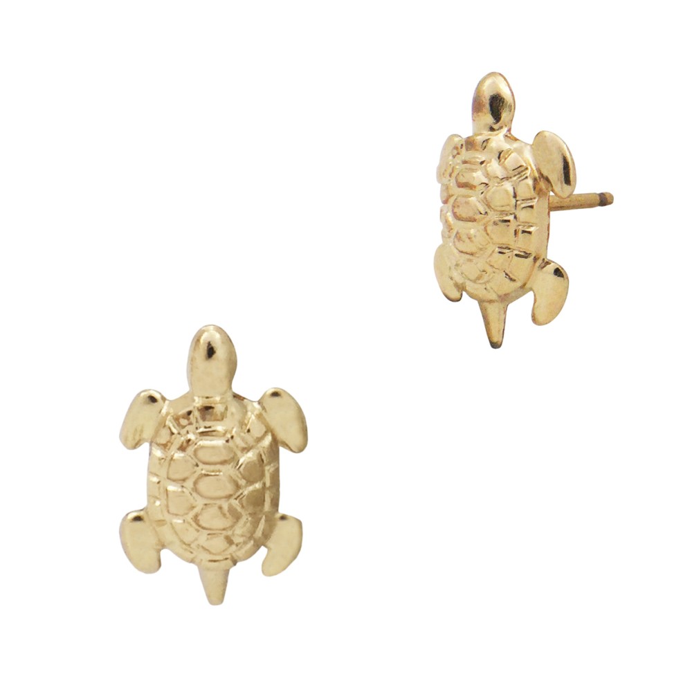 14k Yellow Gold Turtle Stud Earrings for Women L-11 mm, W-8 mm