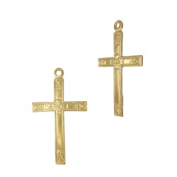 Gold Filled Yellow 15x26mm Cross Charms with Design