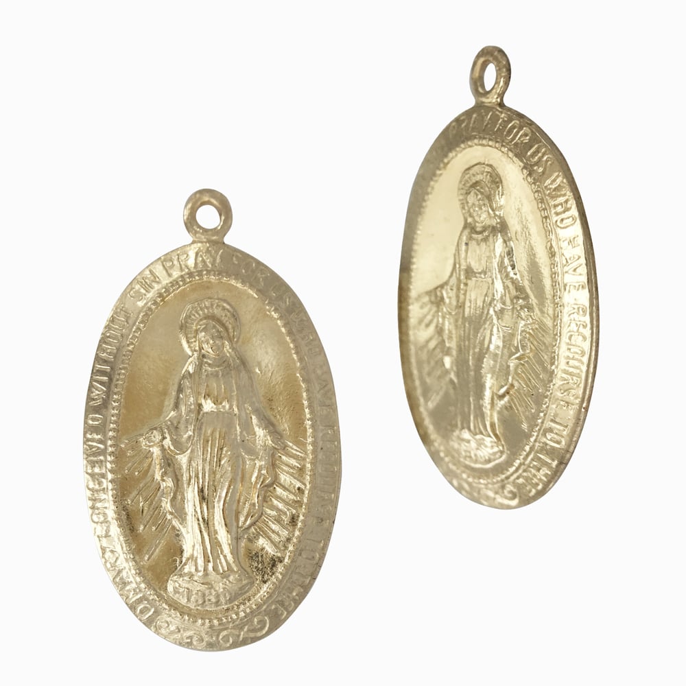 Gold Filled Yellow Oval Blessed Mother Virgin Mary, Our Lady of Guadalupe Pendant