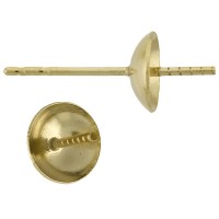 18K Gold No Jump Ring 4.0mm Pearl Cup Stud Earring with Friction Post