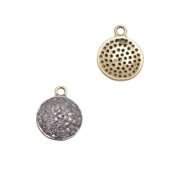 10mm Sterling Silver Pave Diamond Round Domed Disc Pendant, High Quality Single Cut Diamonds