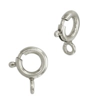 Sterling Silver White 8.0mm Spring Ring Clasp With Attached Jump Ring
