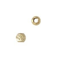 18K Gold Round Ball Faceted, Bar Cut Bead with No Stones