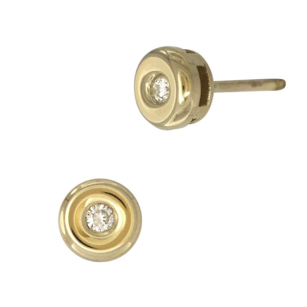 Round 14K Gold 0.03 Carat Diamond Stud Earring with Diamond in Bezel Setting