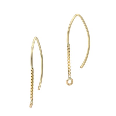 Gold Filled Yellow 10x20mm Pointy Bent Shape Earwire with Dangling Chain