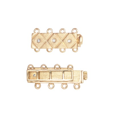 4 Row 4.5-5mm 6x20mm 14K Gold and Diamond Bar Clasp with Criss-Cross Pattern