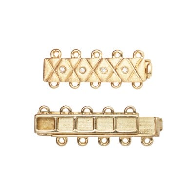 5 Row 5mm 6x25mm 14K Gold and Diamond Bar Clasp with Criss-Cross Pattern