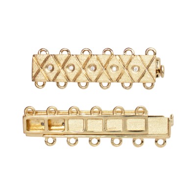 6 Row 5mm 6x30mm 14K Gold and Diamond Bar Clasp with Criss-Cross Pattern