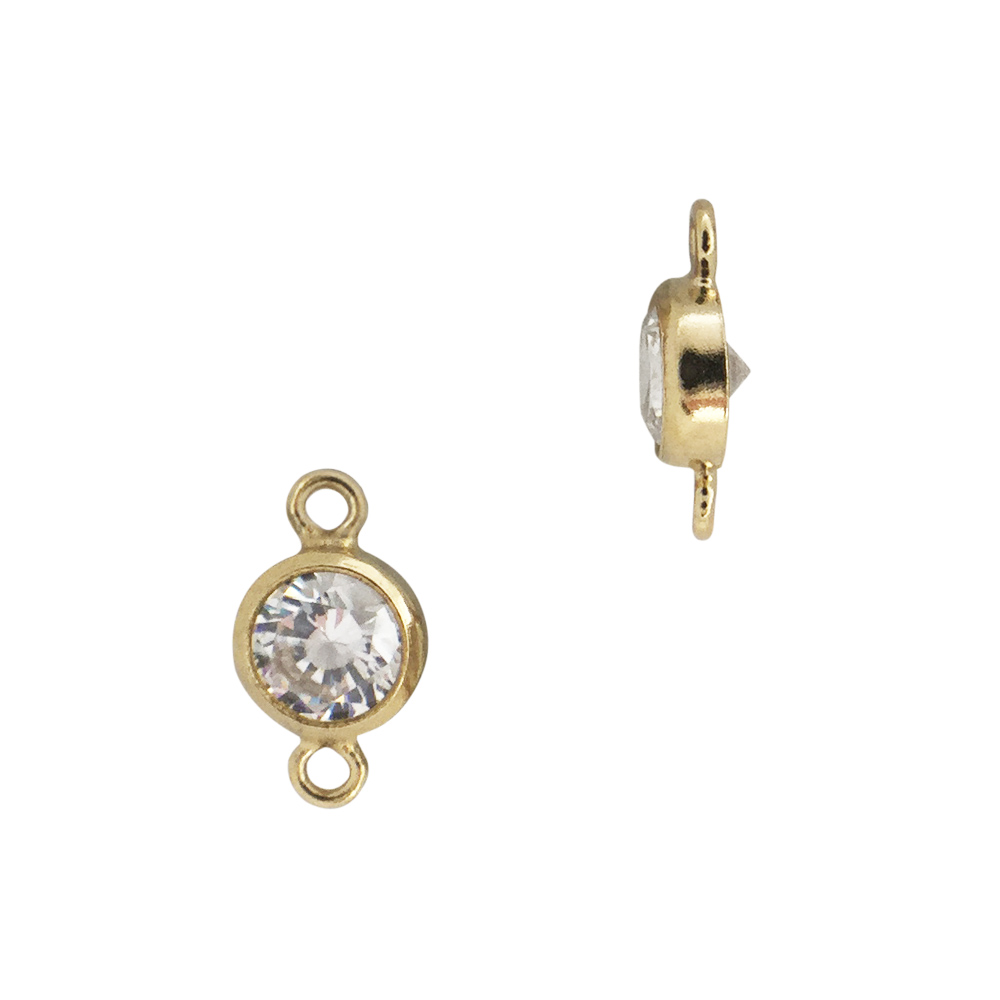 4mm 14K Gold Yellow Round Cubic Zirconia Bezel Set 2 Ring Connector