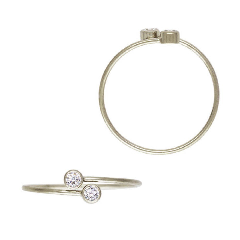 Sterling Silver White Smooth Adjustable Stacking Ring with Cubic Zirconia