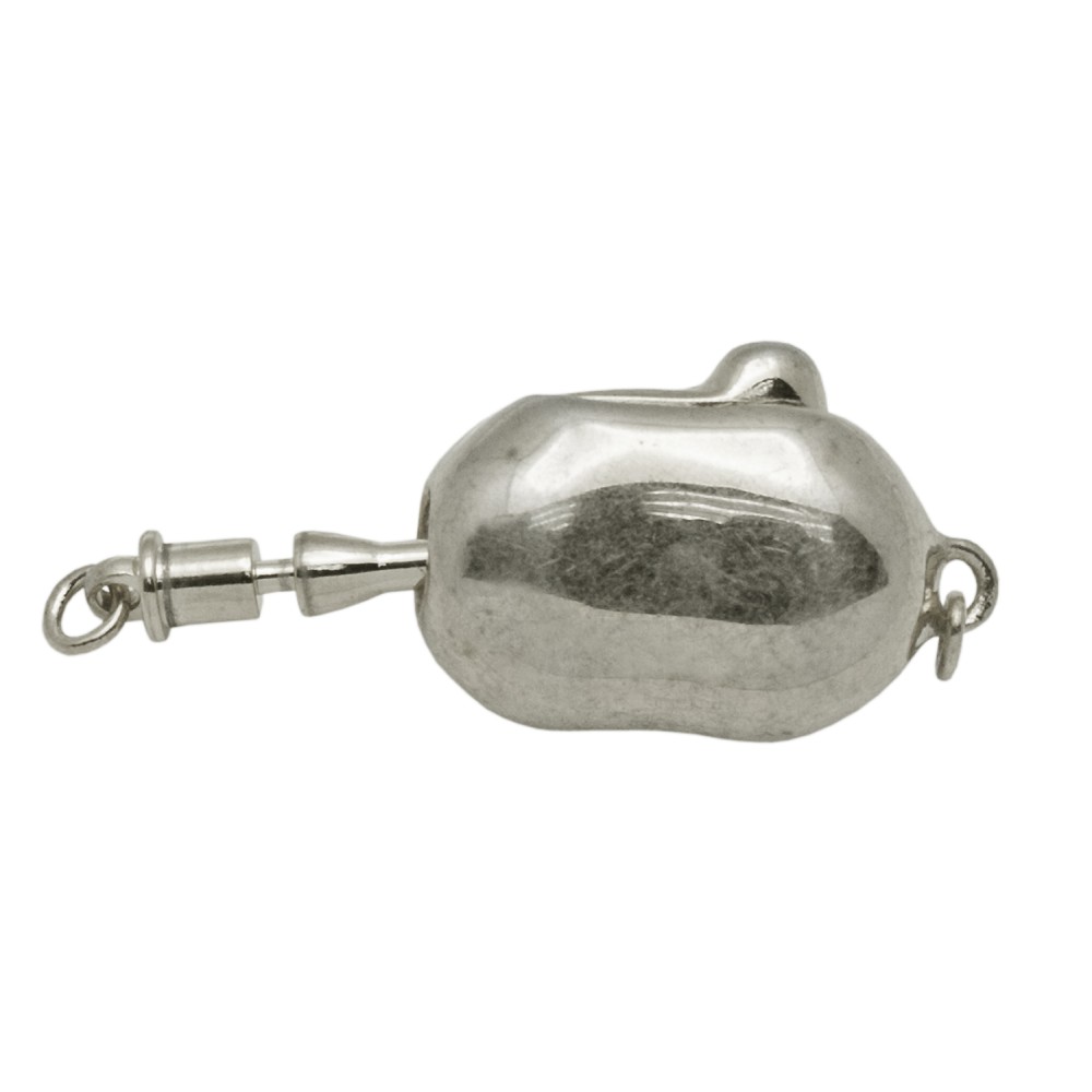 Gray Rhodium Sterling Silver 15X10mm Bean Shaped Side Trigger One Touch Clasp