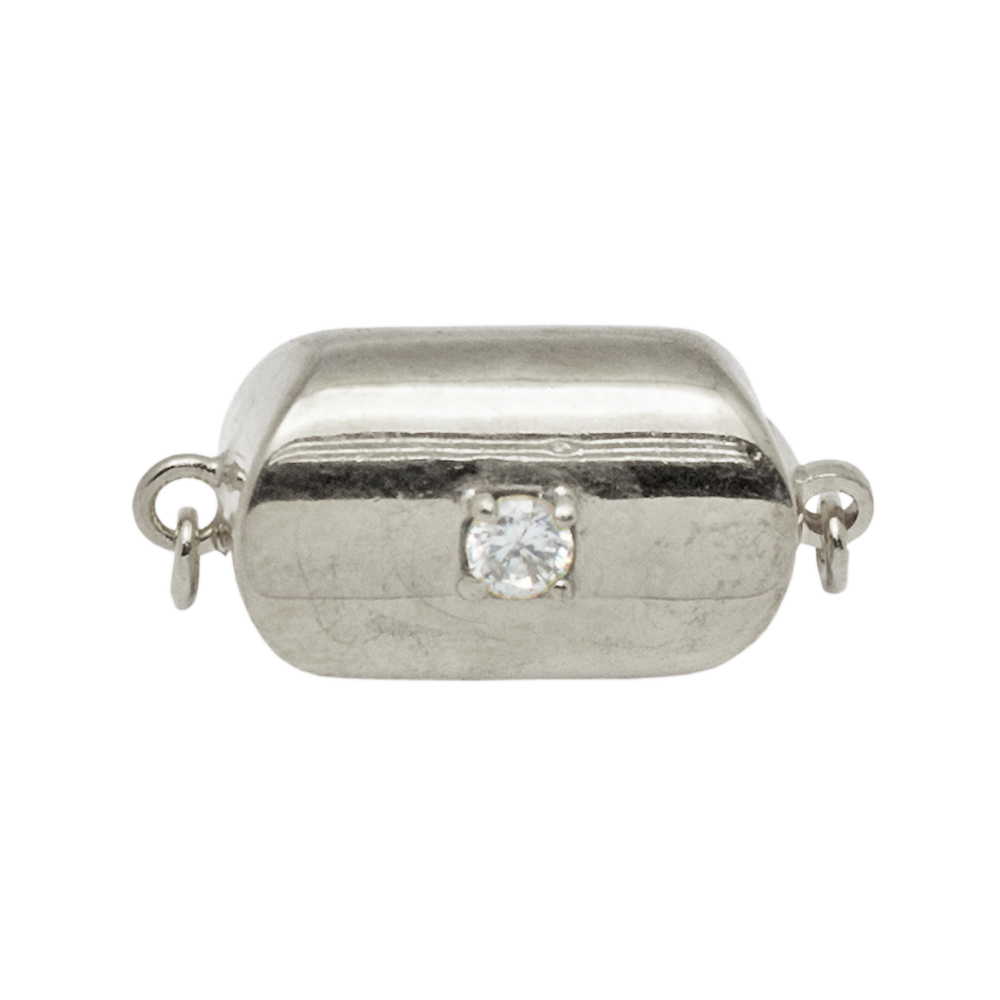 Gray Rhodium Sterling Silver 15X10mm Tube Magnet Clasp with CZ Accent