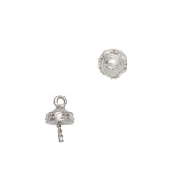 Gray Rhodium Sterling Silver Smooth Pearl Cap with Single Row CZ Accent