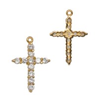 Yellow 19X14mm Sterling Silver and CZ Cross
