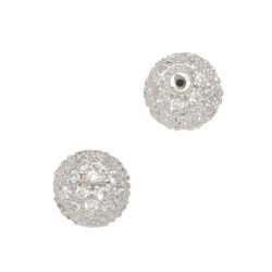 10mm Sterling Silver and Pave Cubic Zirconia Round Ball Bead