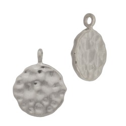 11.3mm White Sterling Silver Hammered Round Disc Charm