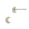 14K Gold White 3.7x4.3mm Crescent Moon Stud Earring with Diamonds