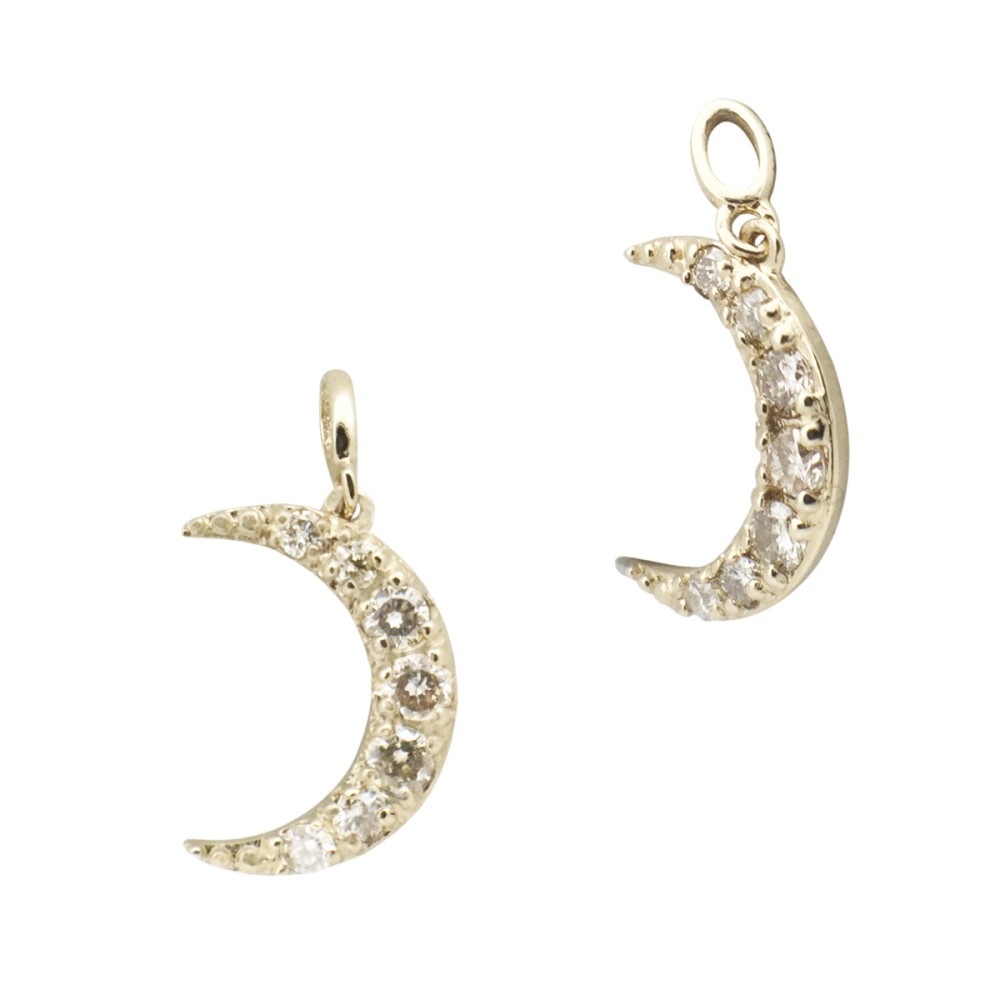 14K Gold Yellow 7x10mm Crescent Moon Charm with Diamonds