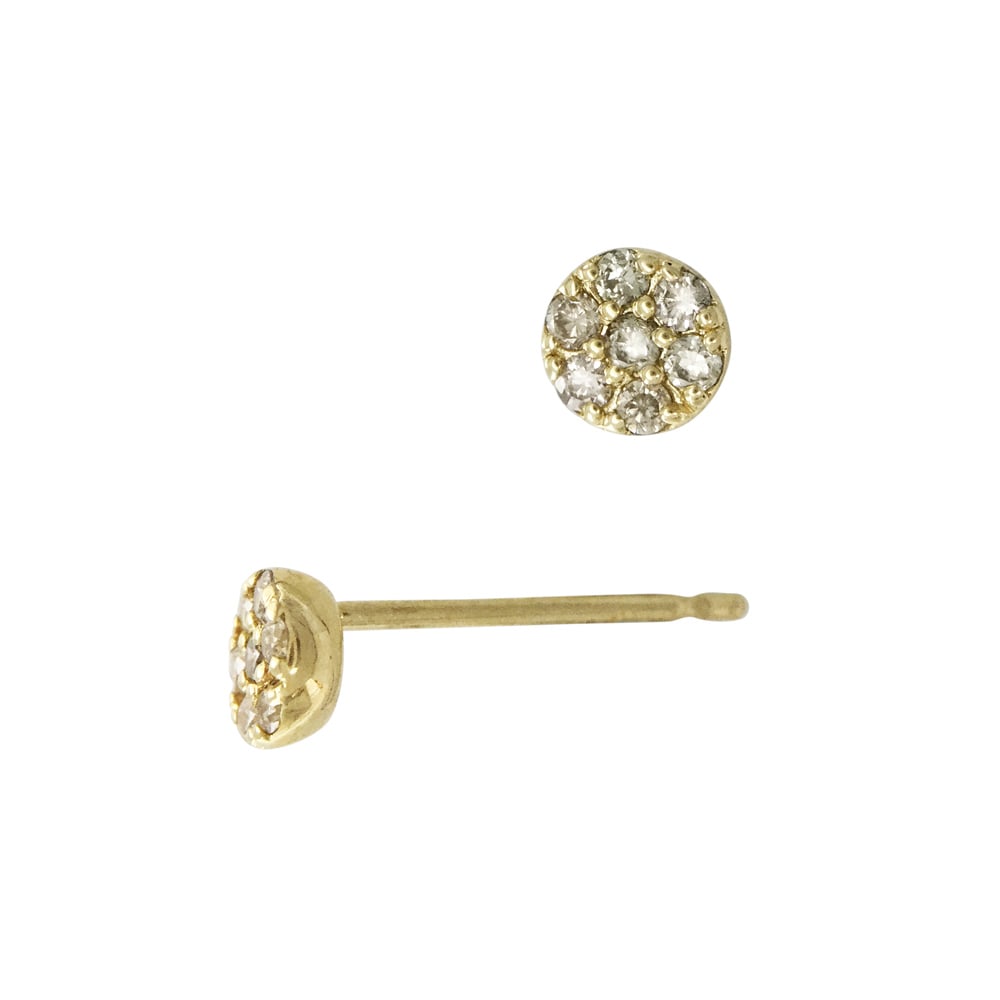 14K Gold Yellow 4mm Flat Circle Earring with Diamonds in Pave Setting