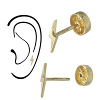 2x8mm 14K Yellow Gold Lightning Straight Barbell Ear Stud for Cartilage