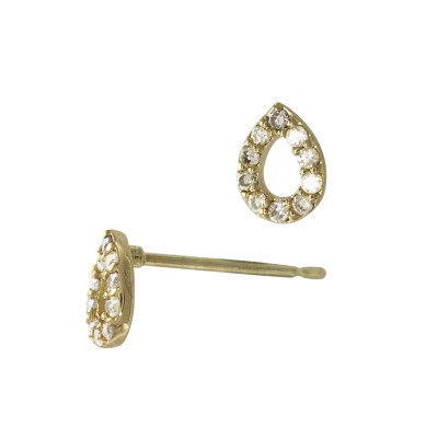 14K Gold Yellow 14K Gold Pear Drop Shaped Stud Earring with Diamonds in Pave Setting