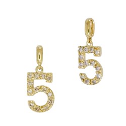 Block Style Medium 14K Gold Pave Diamond Number Charm