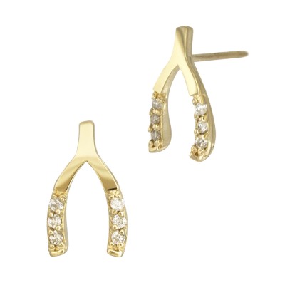 14K Gold Yellow 6x10mm Diamond Wishbone Stud Earring