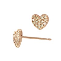 14K Gold Rose 6.5x5.5mm Heart Stud Earring with Diamonds in Pave Setting
