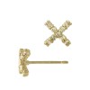 14K Gold Yellow 14K Gold X Criss Cross Stitch Stud Earring with Diamonds in Pave Setting