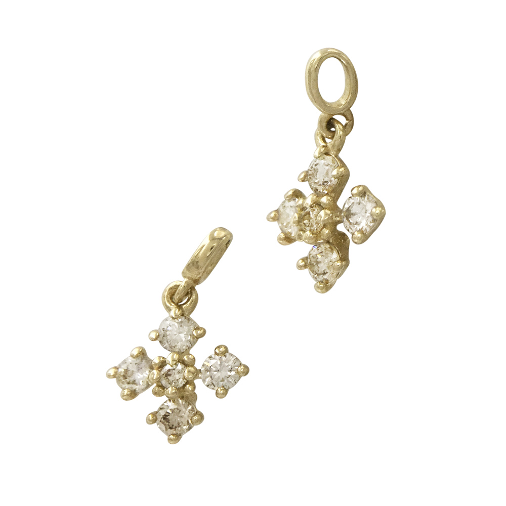 14K Gold Yellow 6.5mm Coptic Cross Charm with Diamonds in Pave Setting