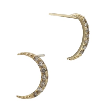 14K Gold Yellow 7x10mm Crescent Moon Stud Earring with Diamonds