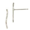 14K Gold White 1.2x16mm Thin Wavy Single Row Bar Stud Earring with Diamonds in Pave Setting