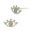 14K Gold White 10x5mm Evil Eye Stud Earring with Diamond Accent