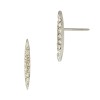 14K Gold White No Jump Ring, Ready to Wear Thin Single Row Pointed Bar Stud Earring With Diamonds