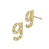 14K Gold Italic/Cursive With Diamonds Alphabet Initial Stud Earring