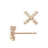 14K Gold Rose 14K Gold X Criss Cross Stitch Stud Earring with Diamonds in Pave Setting