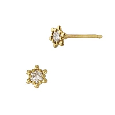 4mm 14K Gold Yellow Bali Style Star Stud Earring with Single Diamond