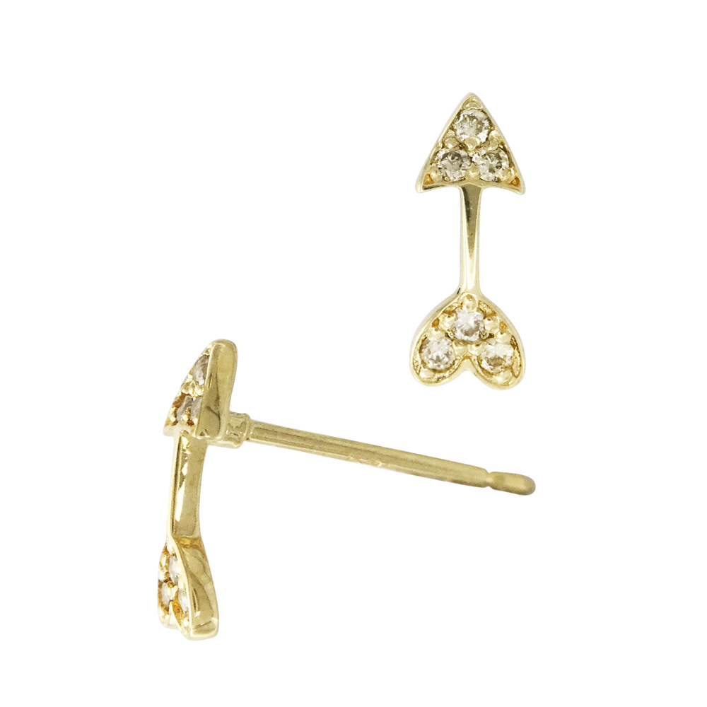 14K Gold Yellow 3x8.5mm Rounded Arrow Stud Earring With Diamonds