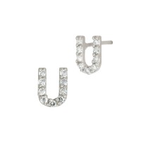 14K Gold Block Letter With Diamonds Alphabet Initial Stud Earring