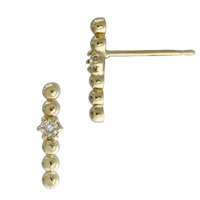 14K Gold Single Diamond Accent 11.5mm Straight Bar Diamond Stud Earring
